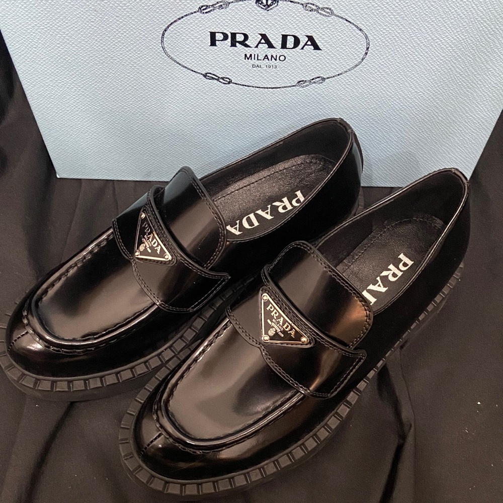 Prada Glossy Black Men's Slip-On Loafers